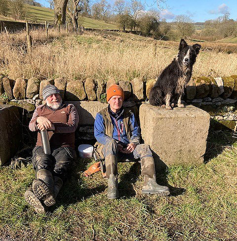 Drystone wallers and dog.