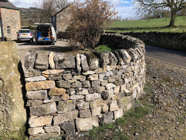 Rebuilt dry stone wall, Matlock, Derbyshire.